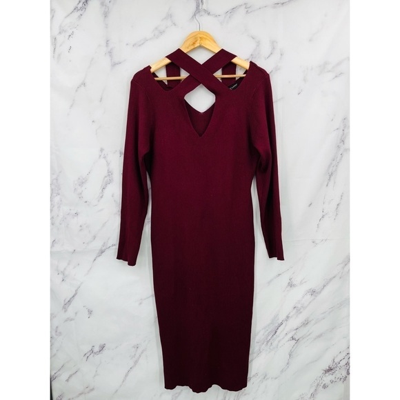 Almost Famous Ribbed Criss Cross Long Sleeve Dress - Picture 2 of 4